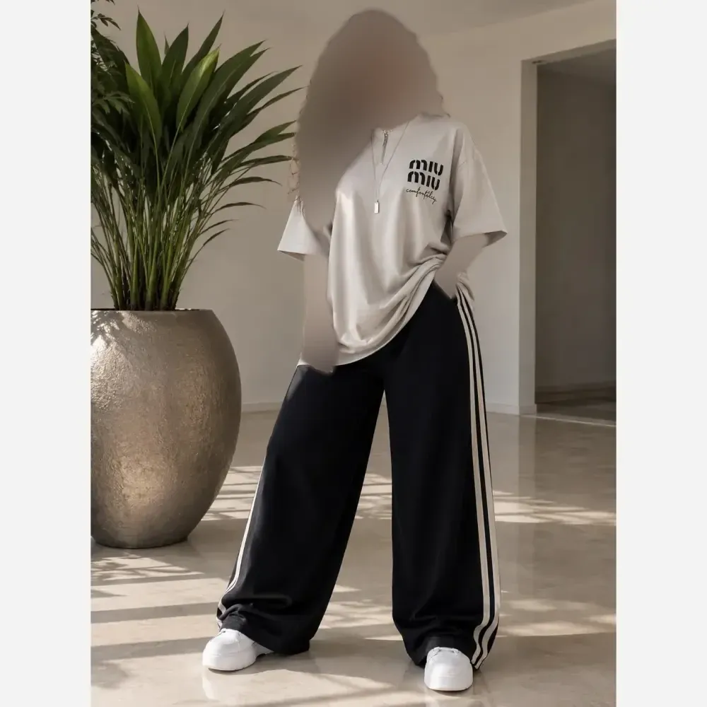 ست دو تیکه تیشرت و شلوار بگ گلکسی پنبه اعلاء فری سایز تا 48