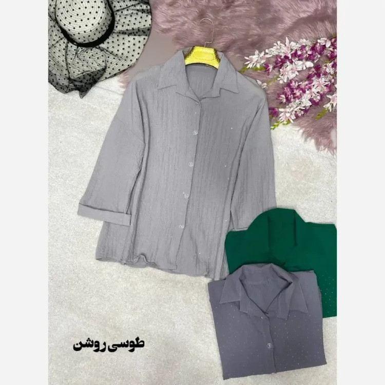 شومیز نگینی طناز جنس ینزی پفکی فری سایز