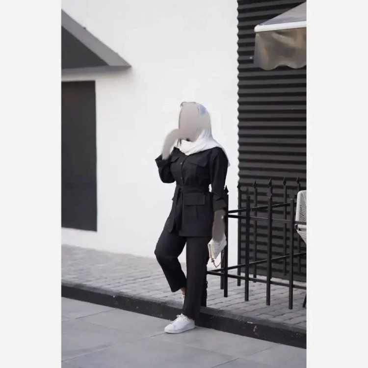 ست لباس زنانه سارا جنس پرشیا مکانیک رنگ مشکی و طوسی فری سایز