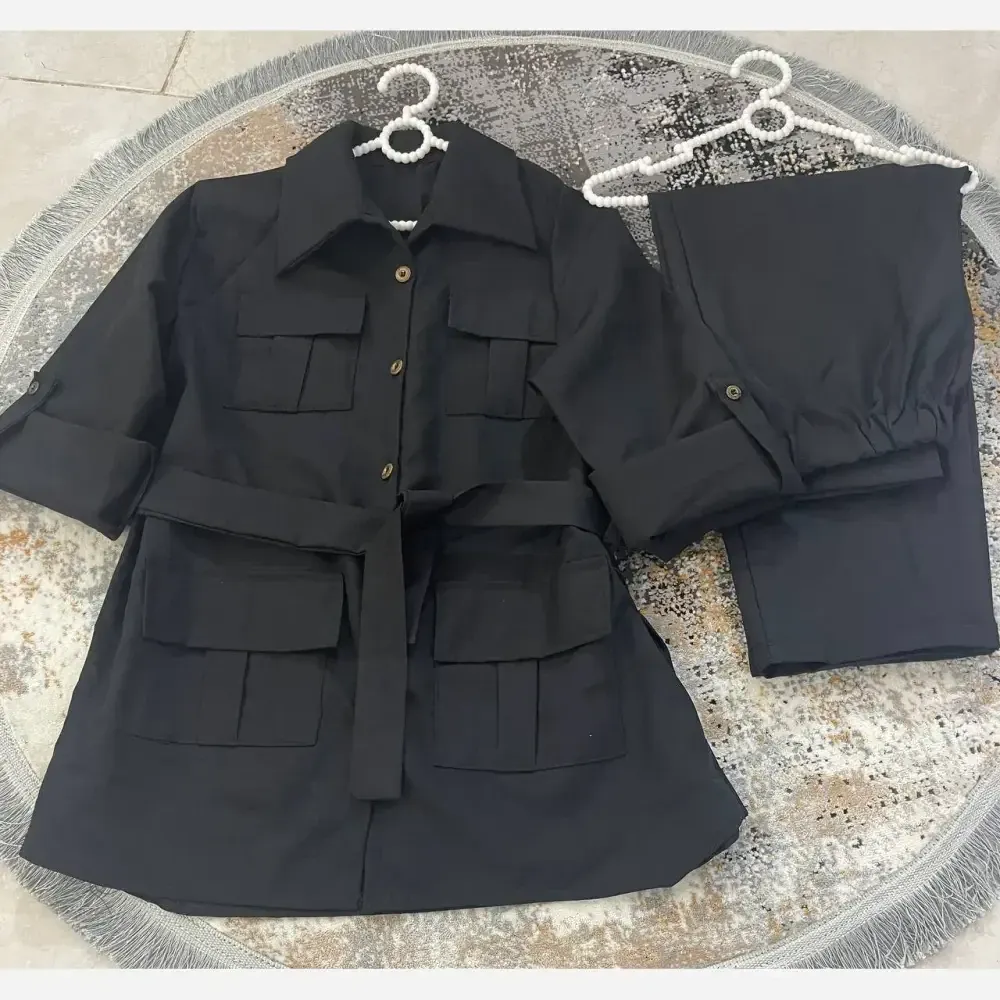 ست لباس زنانه سارا جنس پرشیا مکانیک رنگ مشکی و طوسی فری سایز