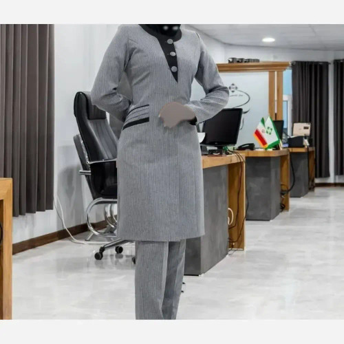 ست مانتو شلوار پرشیا دیپلمات صبا مدل جیب کاربردی سایز بزرگ رنگ مشکی و سرمه ای