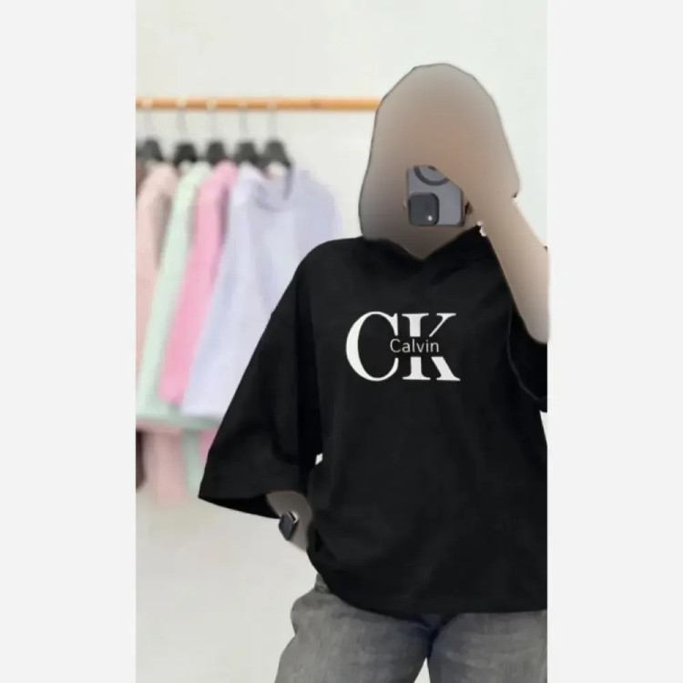 بلوز لانگ زنانه پنبه دبل بافت طرح CK فری سایز