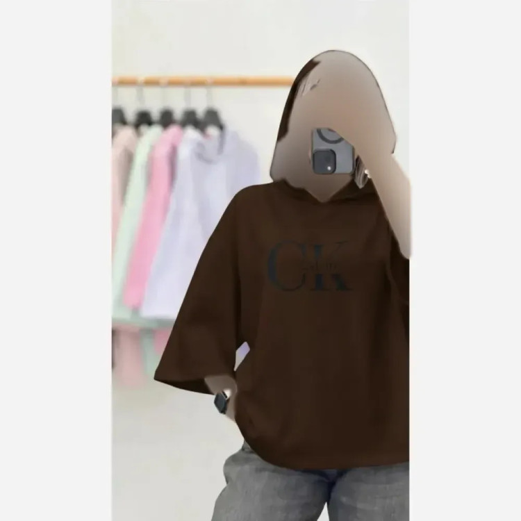 بلوز لانگ زنانه پنبه دبل بافت طرح CK فری سایز