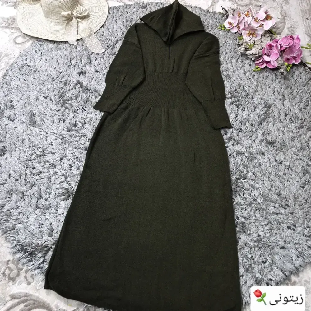 ماکسی بافت ساعت شنی کلاهدار نیم زیپ جنس بافت اکرلیک فری سایز