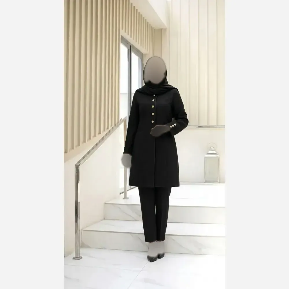 ست مانتو شلوار اداری زنانه جنس بزیاق ترک اعلا رنگ مشکی سرمه ای موکا سایز بزرگ