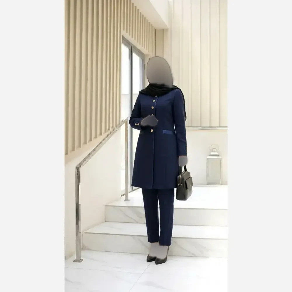ست مانتو شلوار اداری زنانه جنس بزیاق ترک اعلا رنگ مشکی سرمه ای موکا سایز بزرگ