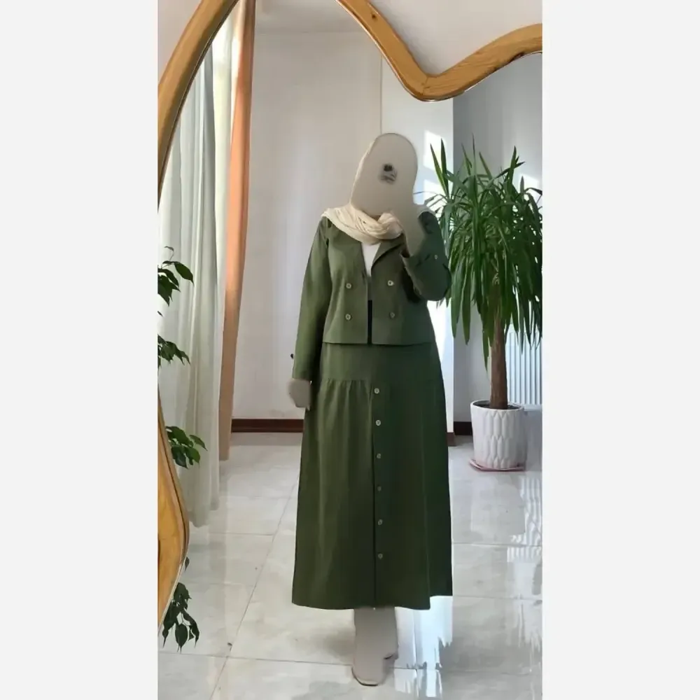 ست شومیز دامن نخی درجه یک فری سایز مدل ستاره رنگ بندی متنوع