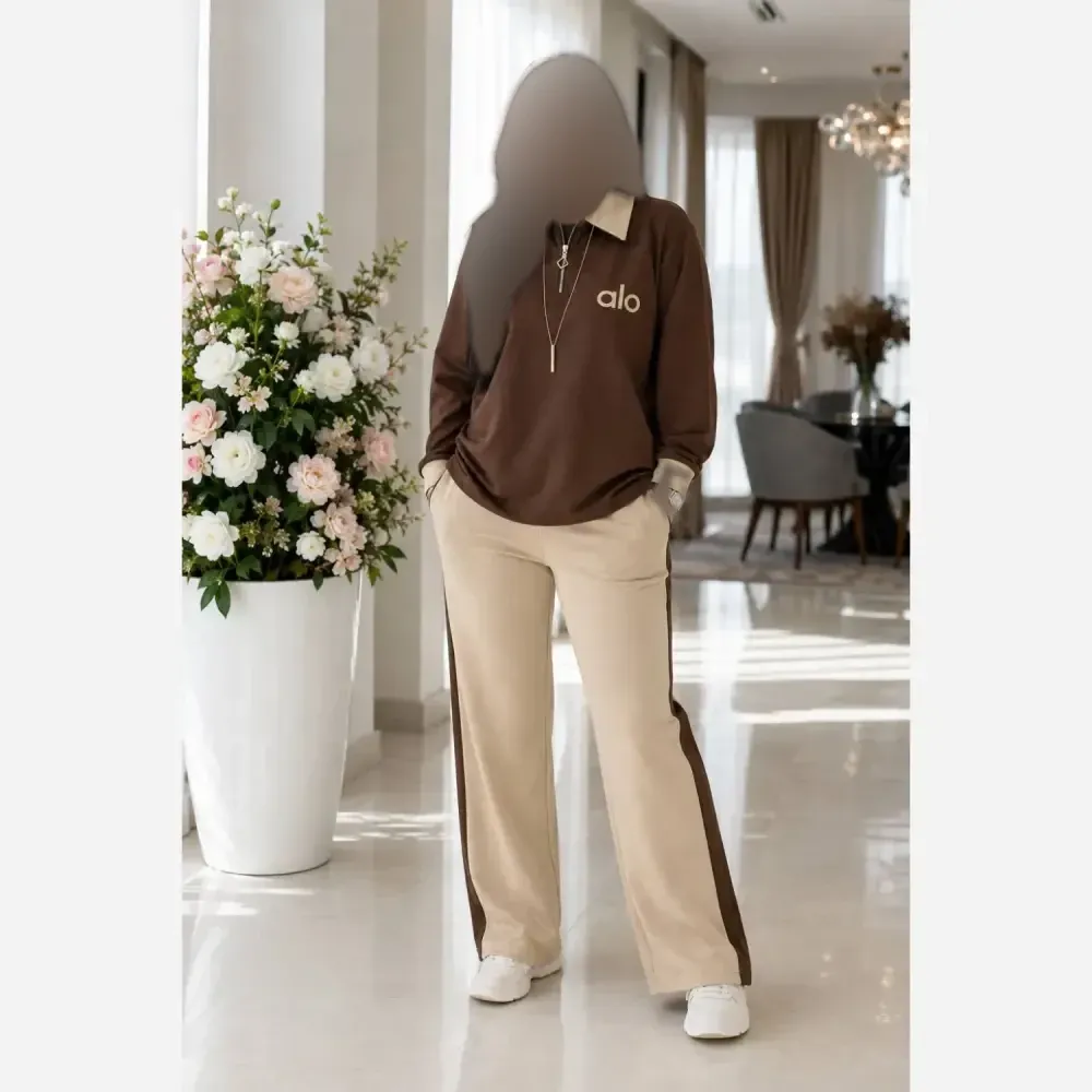ست نیم زیپ زنانه گلکسی نخ پنبه فری سایز کرم و شکلاتی