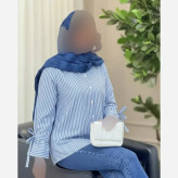 شومیز پاپیونی داکرون زنانه رنگ طوسی و آبی سایز 36 تا 48