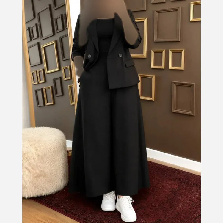 ست کت و شلوار پاییزه زنانه سوپر مازراتی رنگ مشکی و دودی سایز فری 38 تا 46