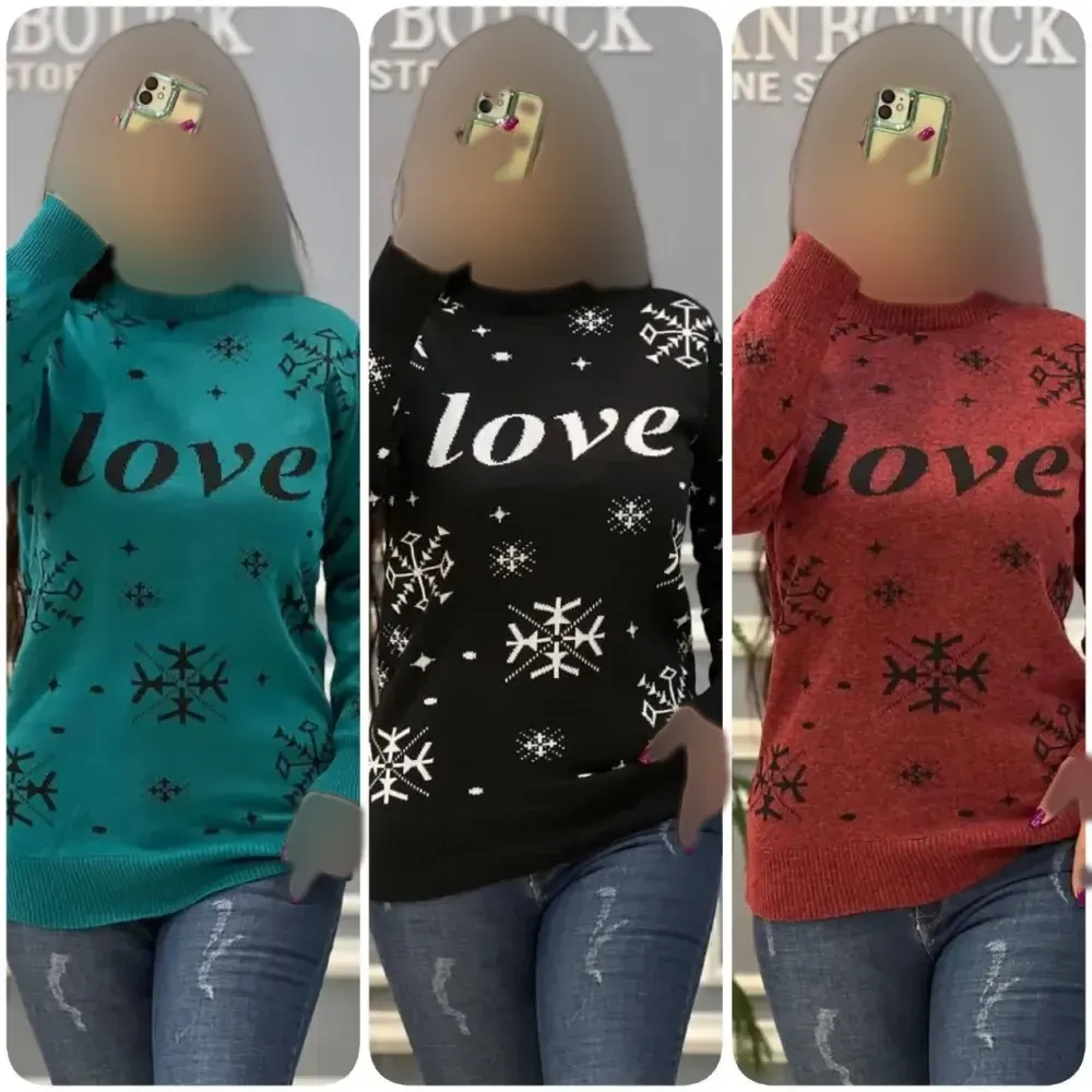 بلوز بافت زنانه مدل Love جنس بافت گرم بالا فشرده فری سایز