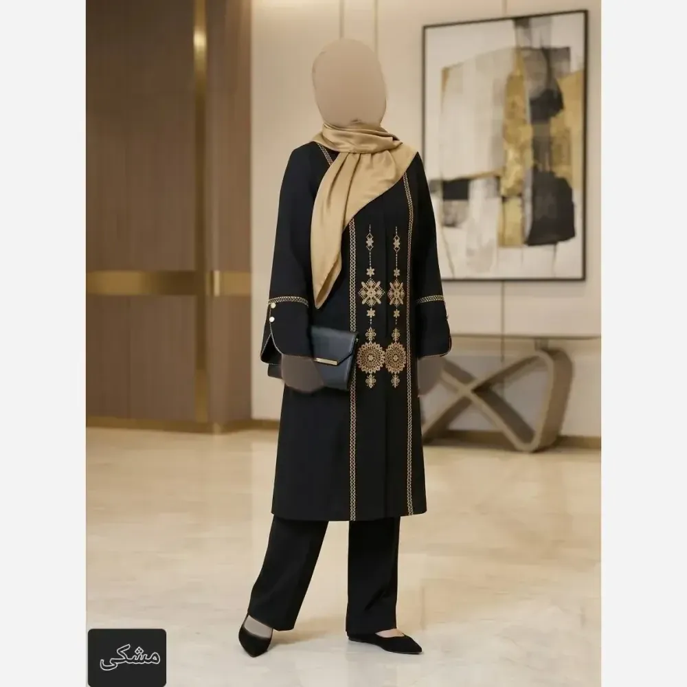 مانتو گلدوزی شده مدل آوا پارچه شانتون اسلپ درجه یک