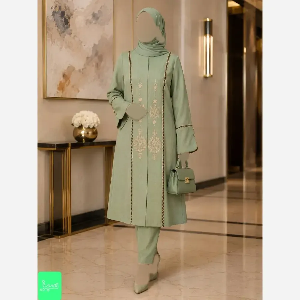 مانتو گلدوزی شده مدل آوا پارچه شانتون اسلپ درجه یک