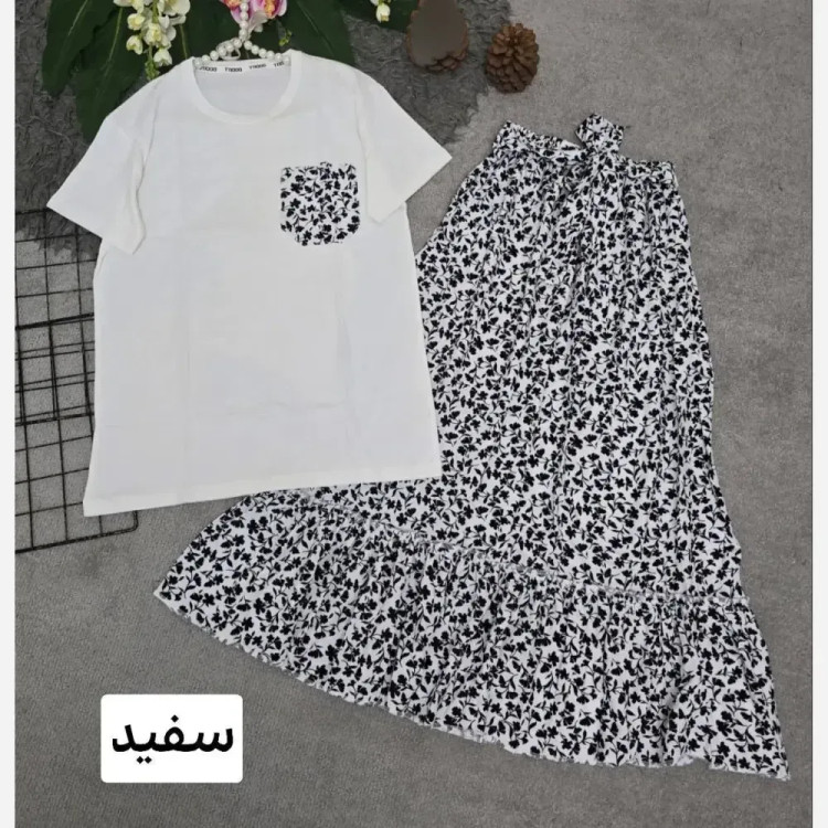 ست تیشرت و دامن پنبه درجه یک و تمام نخ فری سایز 36 تا 46