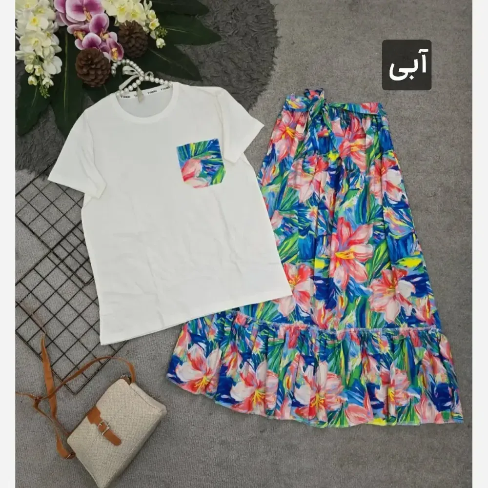 ست تیشرت و دامن پنبه درجه یک و تمام نخ فری سایز 36 تا 46