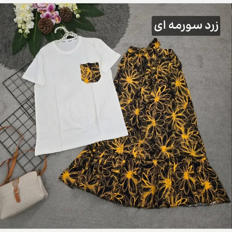 ست تیشرت و دامن پنبه درجه یک و تمام نخ فری سایز 36 تا 46