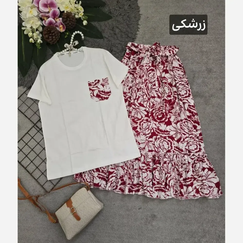 ست تیشرت و دامن پنبه درجه یک و تمام نخ فری سایز 36 تا 46