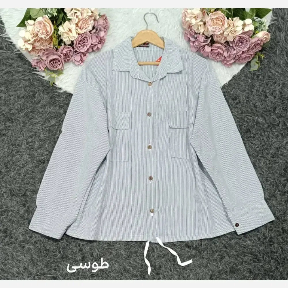 مانتو اسپرت راه راه پنبه ای طوسی فری سایز