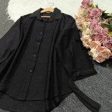 شومیز مانتویی مشکی جنس کرسپو درجه یک مچ گره ای سایز فری سایز 38 تا 48