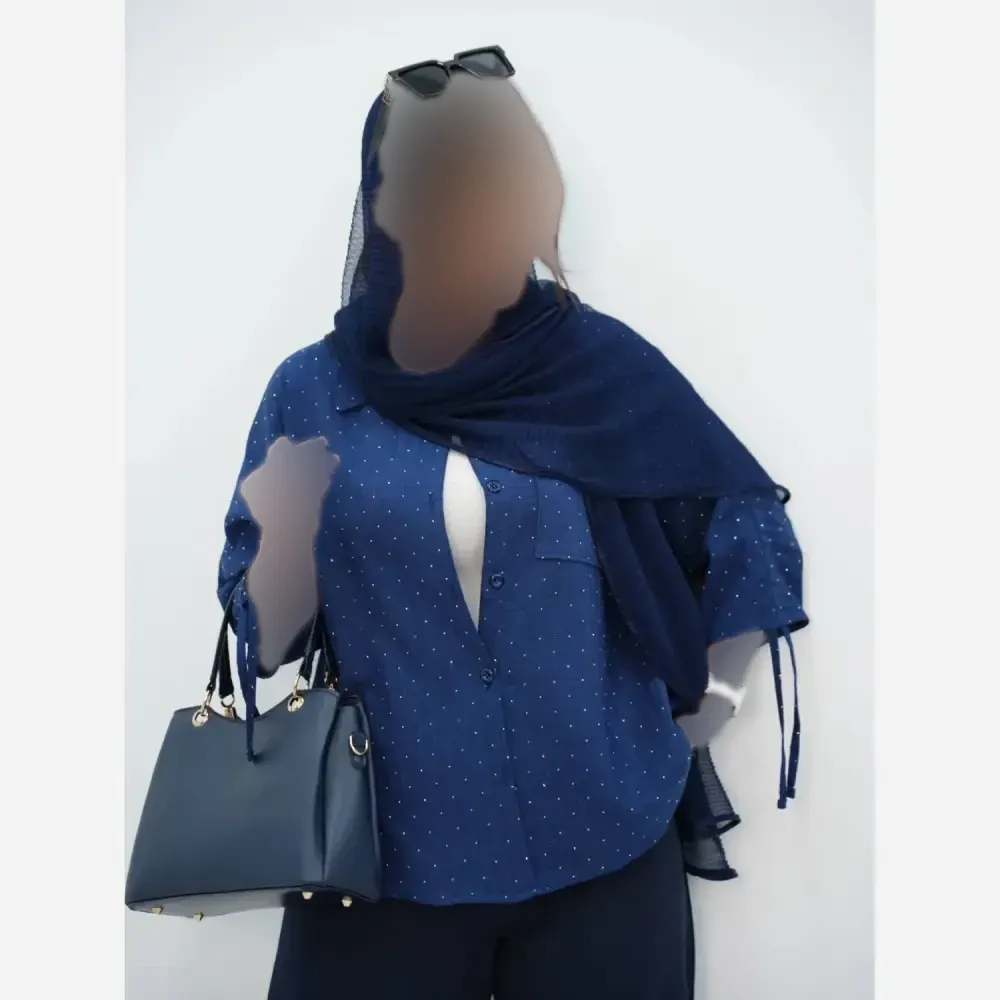خرید شومیز نگین دار آستین گت جنس شانتون زیپی فری سایز
