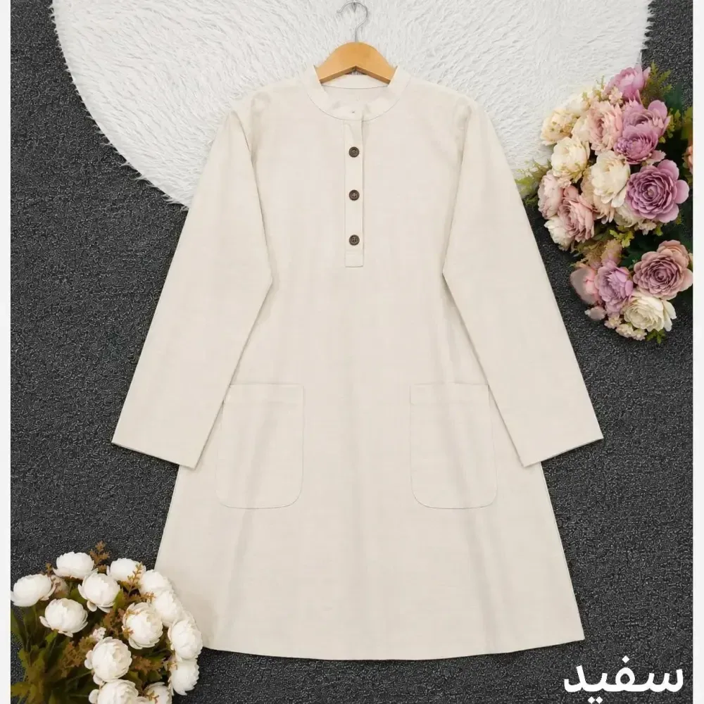 تونیک جلو بسته لنین روژین زنانه رنگ کرم سرخابی سفید سایز فری اس ام ال