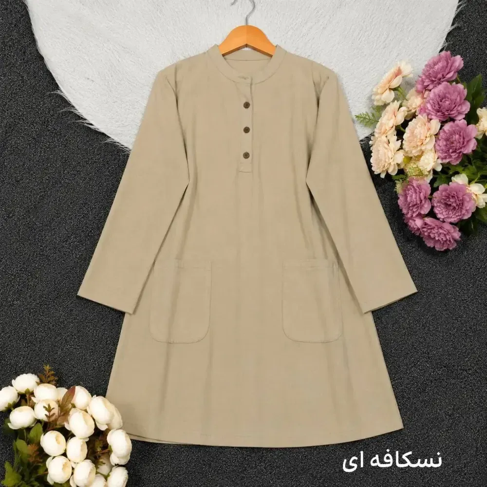 تونیک جلو بسته لنین روژین زنانه رنگ کرم سرخابی سفید سایز فری اس ام ال