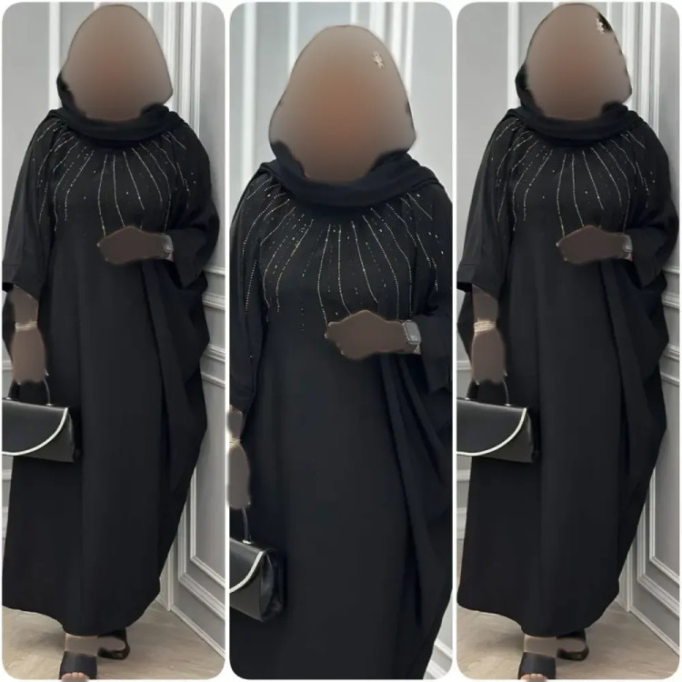 مانتو عبایی مشکی جنس الیزه درجه یک نگیندار سایز فری سایز