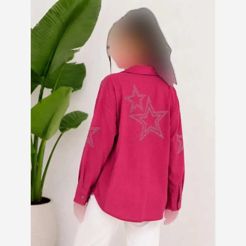 شومیز مانتویی زنانه کرسپو نگین دار درجه یک فری سایز