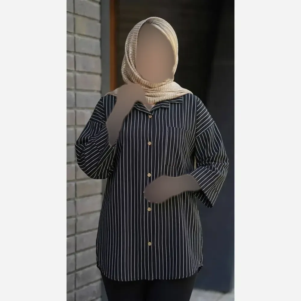 شومیز مانتویی مراکشی دیپلمات درجه یک فری سایز رنگ سورمه ای و سفید