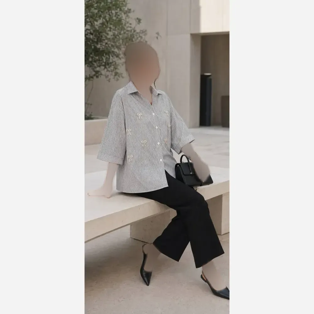 شومیز پاپیونی نازگل لنین نخ مرغوب فری سایز آستین پاکتی