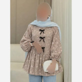 تونیک مانتویی نازگل جنس گل گچی پایین کلوش رنگ نسکافه ای فری سایز