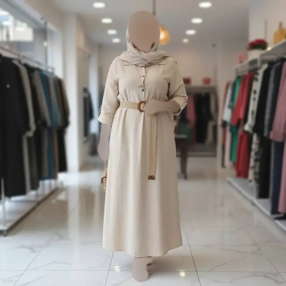 کفتان دیپلمات شانتون بلند فری سایز همراه با کمربند کنفی رنگ کرم و نسکافه ای