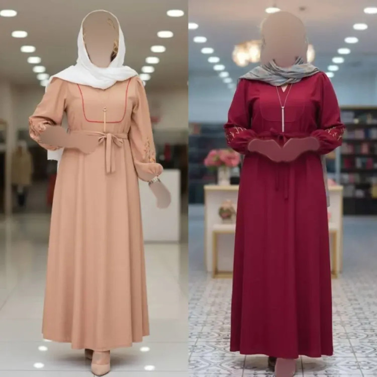 کفتان کلدوزی نرگسی جنس بابوس فری سایز رنگ نسکافه ای و زرشکی