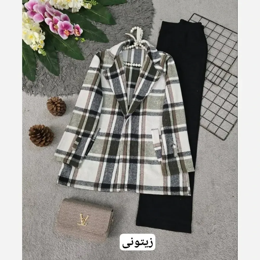 کت چهارخونه یقه انگلیسی پشمی موهر دار فری سایز