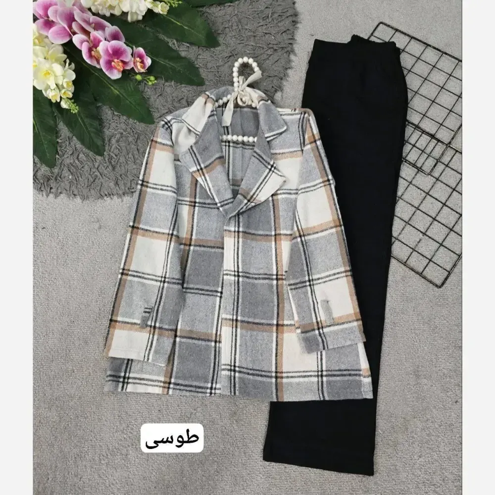 کت چهارخونه یقه انگلیسی پشمی موهر دار فری سایز