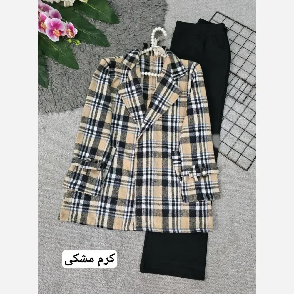 کت چهارخونه یقه انگلیسی پشمی موهر دار فری سایز
