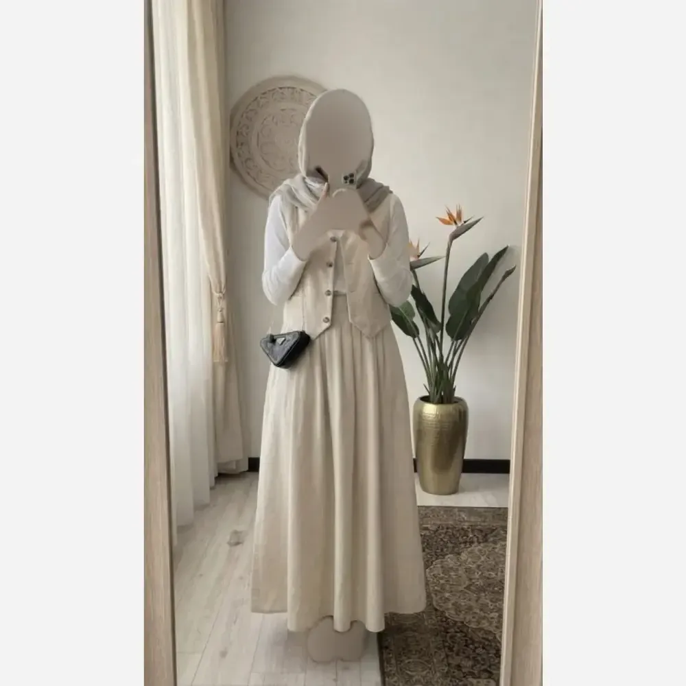 سه تیکه لنین کتان مدل الین رنگ کرم
