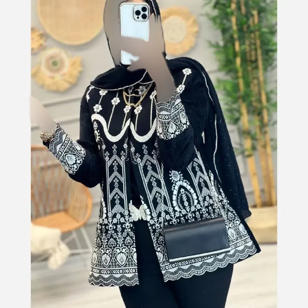کت زنانه پنلی بافت پشت پرشیا مشکی فری سایز