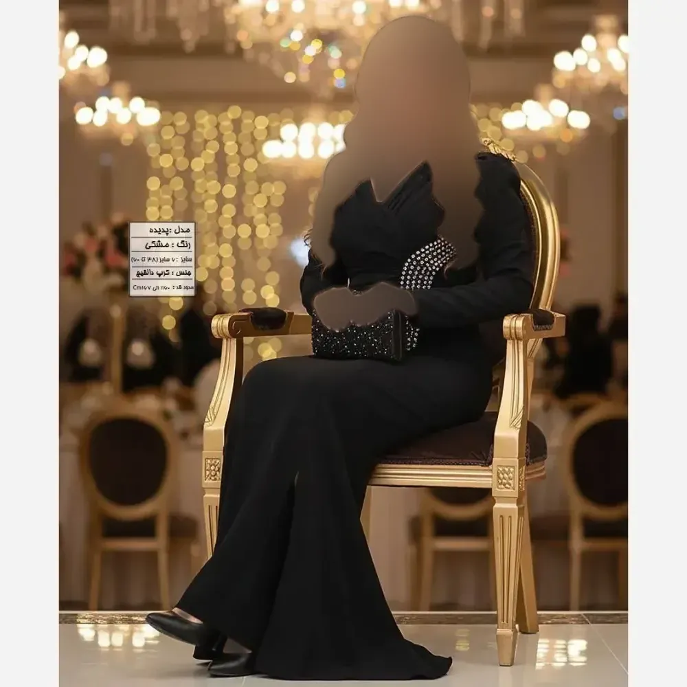 ماکسی مجلسی زنانه مدل مانیسا جنس کرپ دالقیچ نگین دار