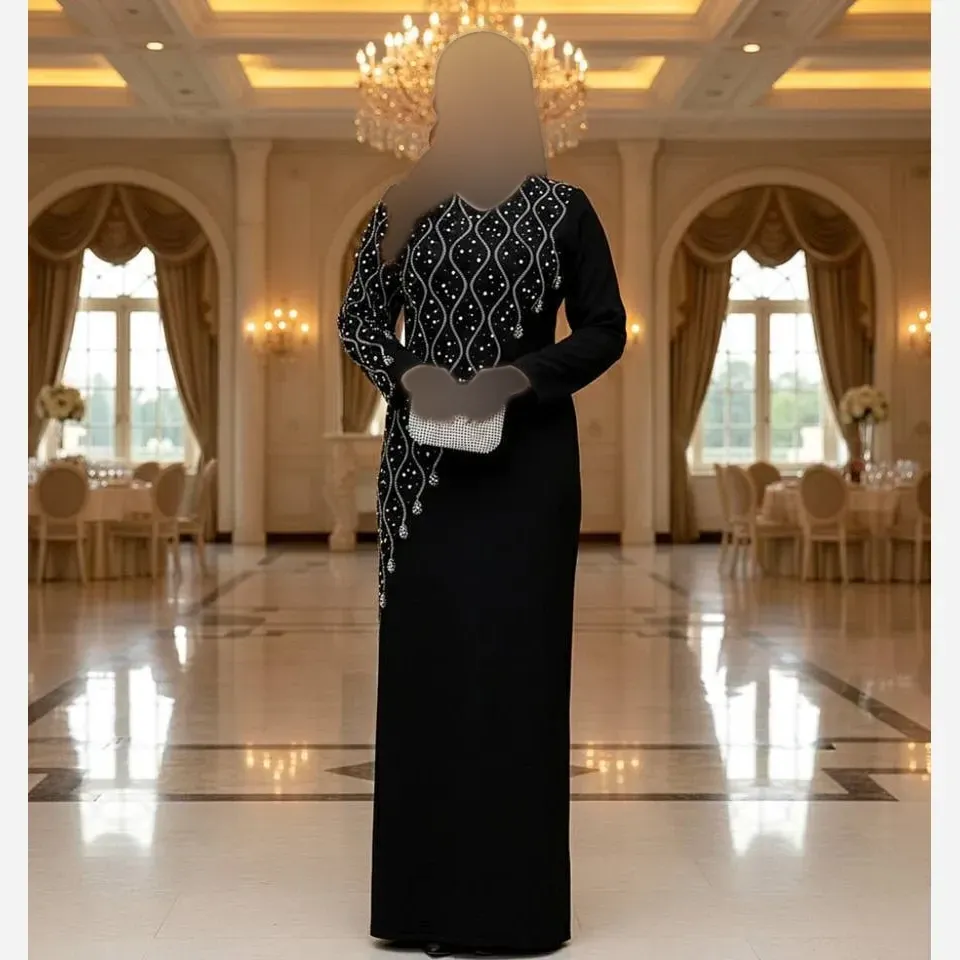 ماکسی مجلسی زنانه جنس کرپ دالقیچ رنگ مشکی سایز نرمال