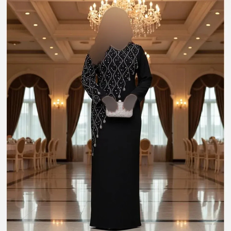 ماکسی مجلسی زنانه جنس کرپ دالقیچ رنگ مشکی سایز نرمال