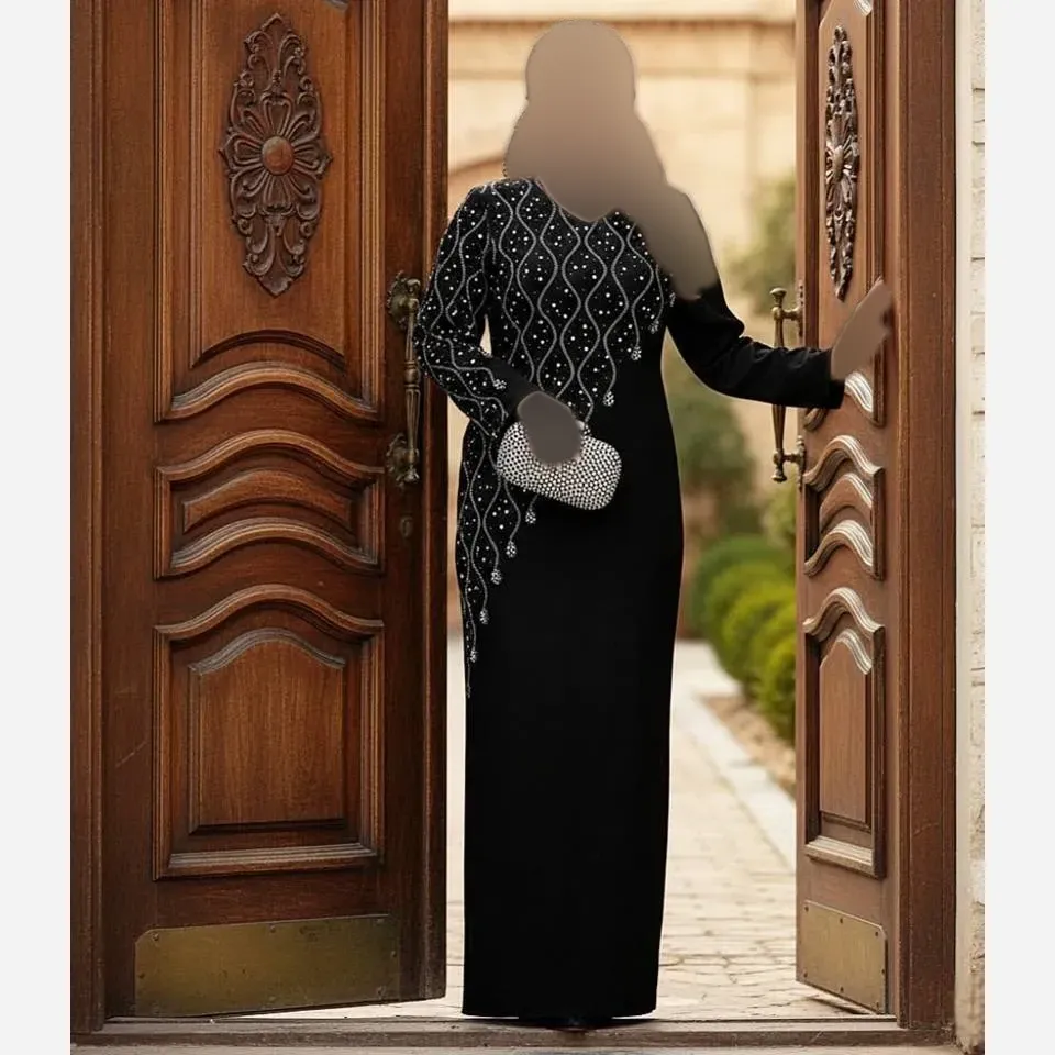ماکسی مجلسی زنانه جنس کرپ دالقیچ رنگ مشکی سایز نرمال