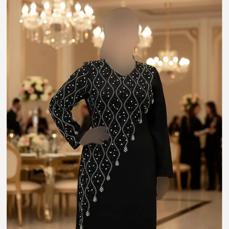 ماکسی مجلسی زنانه جنس کرپ دالقیچ رنگ مشکی سایز نرمال