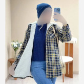 کاپشن چهارخونه پشمی داخل ببعی کلاهدار مدل گلاویژ زنانه و مردانه