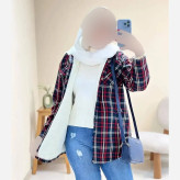 کاپشن چهارخونه پشمی داخل ببعی کلاهدار مدل گلاویژ زنانه و مردانه