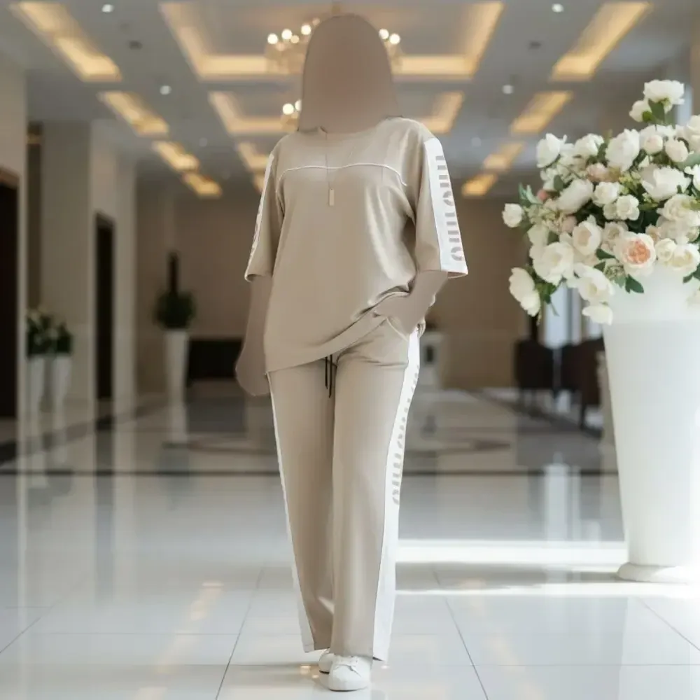 ست تیشرت شلوار گلکسی پنبه درجه یک رنگ یاسی فری سایز