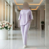 ست تیشرت شلوار گلکسی پنبه درجه یک رنگ یاسی فری سایز