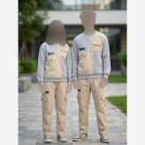 ست بلوز و شلوار بچگانه خواهر برادری پنبه دورس و کتان طوسی سایز 40 و 45