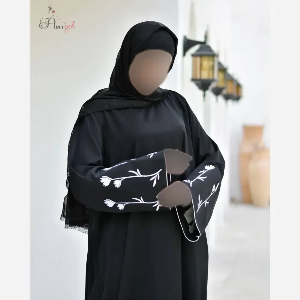 مانتو عبایی مدل گلسا کرپ ندا اماراتی فری سایز رنگ مشکی سبز مدادی کالباسی