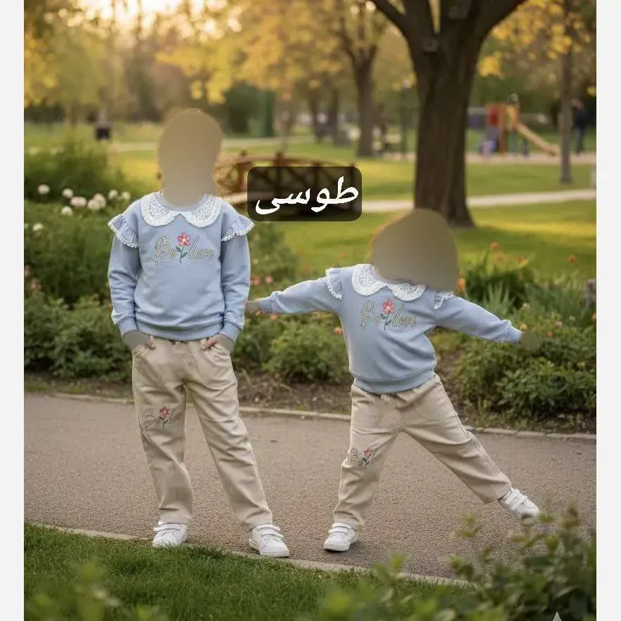 ست بلوز و شلوار دخترانه تک گل آستین چیندار دورس پنبه و کتان مناسب 2 تا 9 سال
